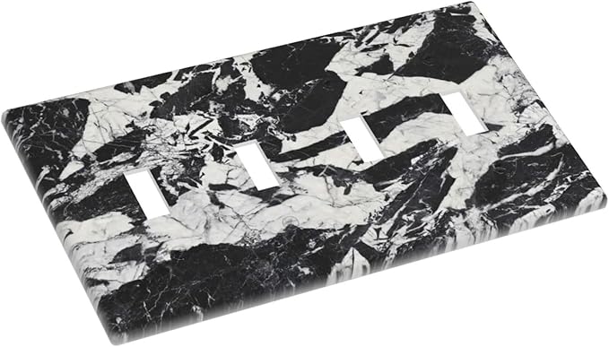 Black White Marble Abstract Luxury Light Switch Covers Quad Toggle Electrical Faceplate 4 Gang Wall Plate Decorative Switch Plates for Bathroom Kitchen Decor