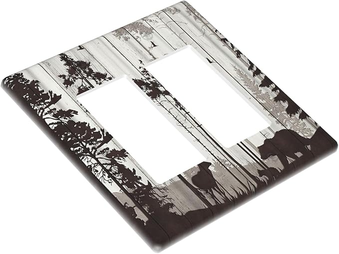 Outlet Covers Rustic Deer Hunting Forest Woodland 2 Gang Wall Plate Double Rocker Light Switch Cover Country Decorative GFCI Receptacle Cover Electrical Switchplate for Farmhouse Home Decor