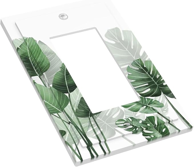 Decorative Outlet Covers Boho Tropical Plant Natural Palm Leaf 1 Gang Single Rocker Light Switch Cover Plate Wall Plates Gfci Faceplate For Bed Room Living Room Decor