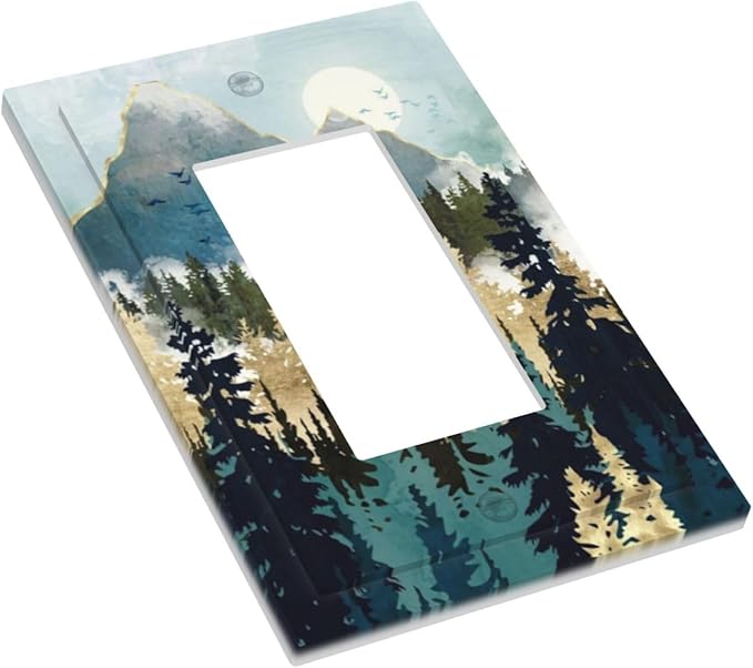 Boho Mountain Forest Abstract Sunset Sunrise Sun 1 Gang Rocker Light Switch Covers Single Decora Outlet Wall Plate Decorative Switchplate Faceplate GFCI for Country Bathroom Bedroom Decor