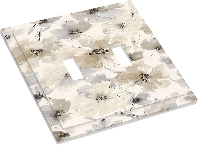Decorative Switch Plate Covers Beige Flower Watercolor Flower 2 Gang Double Toggle Light Switch Cover Plate Electrical Wall Plate Outlet Cover Outlet Light Switch Cover for Bedroom Home Decor