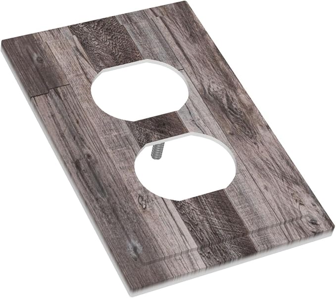 Outlet Covers Rustic Dark Grey Wood Retro Country Wooden 1 Gang Duplex Light Switch Cover Decorative Switch Plates Electrical Receptacle Faceplate Wall Plate for Farmhouse Cabin Decor