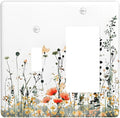 Vintage Country Style Watercolor Leaves Wildflowers Floral Outlet Covers 1 Toggle 1 Rocker Combination Decorative Wall Plate Electrical Switch Plates Light Switch Cover Plate for Bedroom Living Room