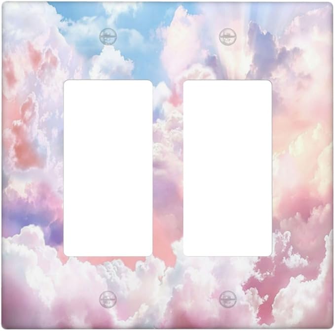 Colorful Abstract Clouds Light Switch Plate Cover 2 Gang Double Rocker Wall Plates Electrical Faceplates Decorative GFCI Outlet Covers for Bedroom Bathroom Kitchen Art Decor