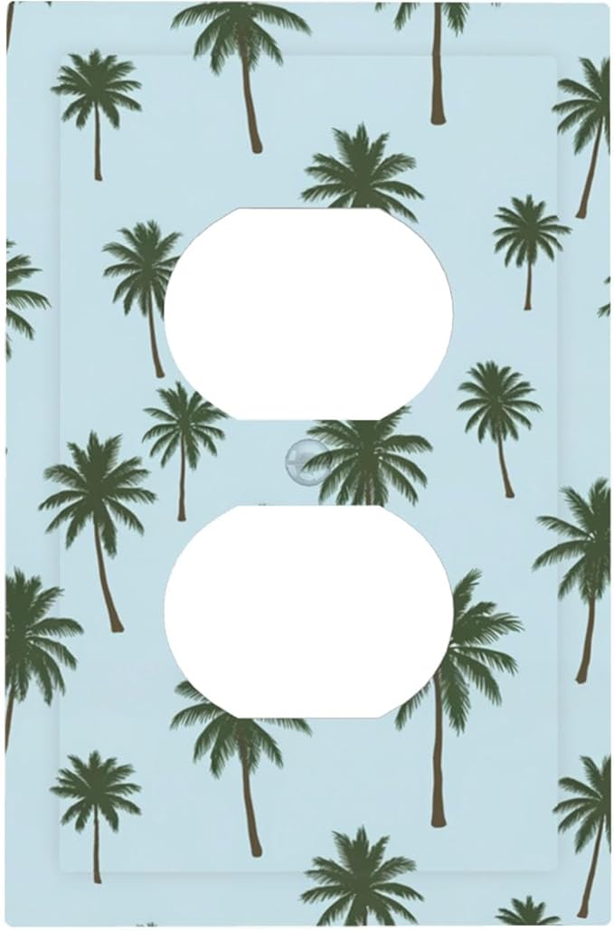 Tropical Palm Tree Pattern Duplex Wall Plate - 1-Gang Standard US Size Coastal Breeze Outlet Covers for Beach House Decor