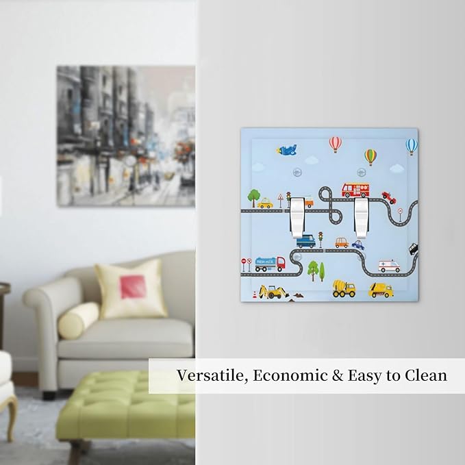Road Construction Car Truck Hot Air Balloon Decorative Switch Plates 2 Gang Double Toggle Outlet Light Switch Cover Wall Plate Electrical Faceplate for Nursery Kids Room Decor