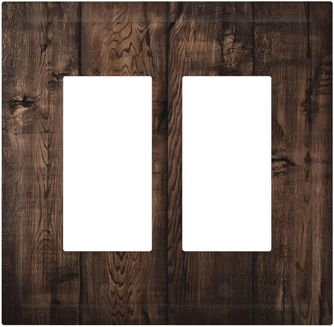 Rustic Brown Wood Plank Vintage Wooden Texture Print Decorative Outlet Covers 2 Gang Double GFCI Rocker Electrical Wall Panels Light Switch Cover Plate for Farmhouse Home Decor