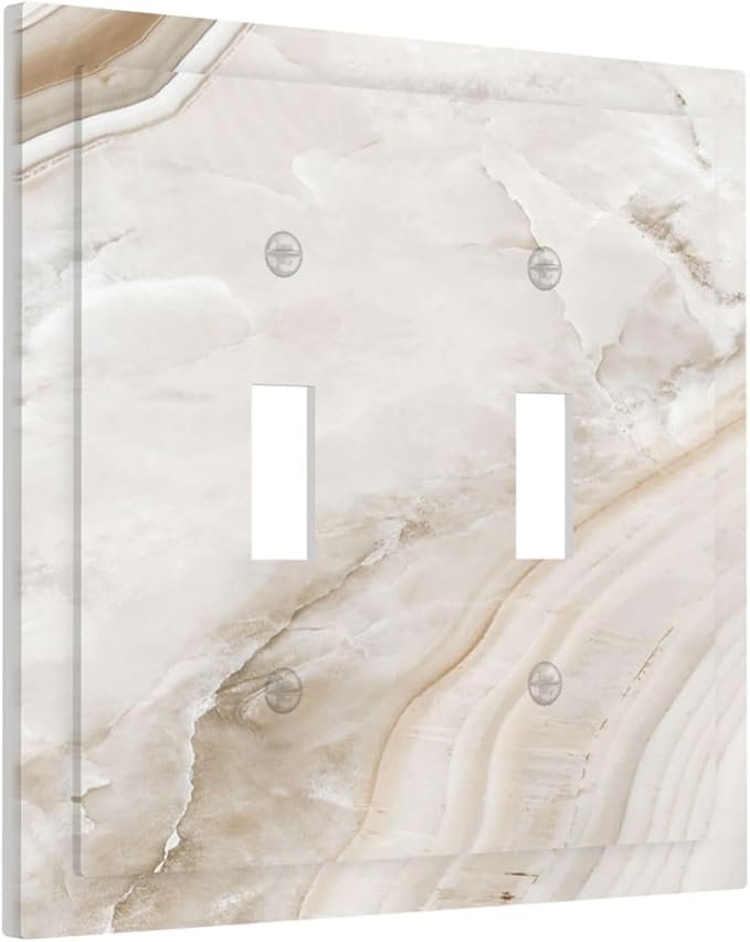 Decorative Switch Plates Beige Marble Pattern 2 Gang Double Toggle Wall Plate Outlet Light Switch Cover Electrical Faceplate for living Room Bedroom Decor