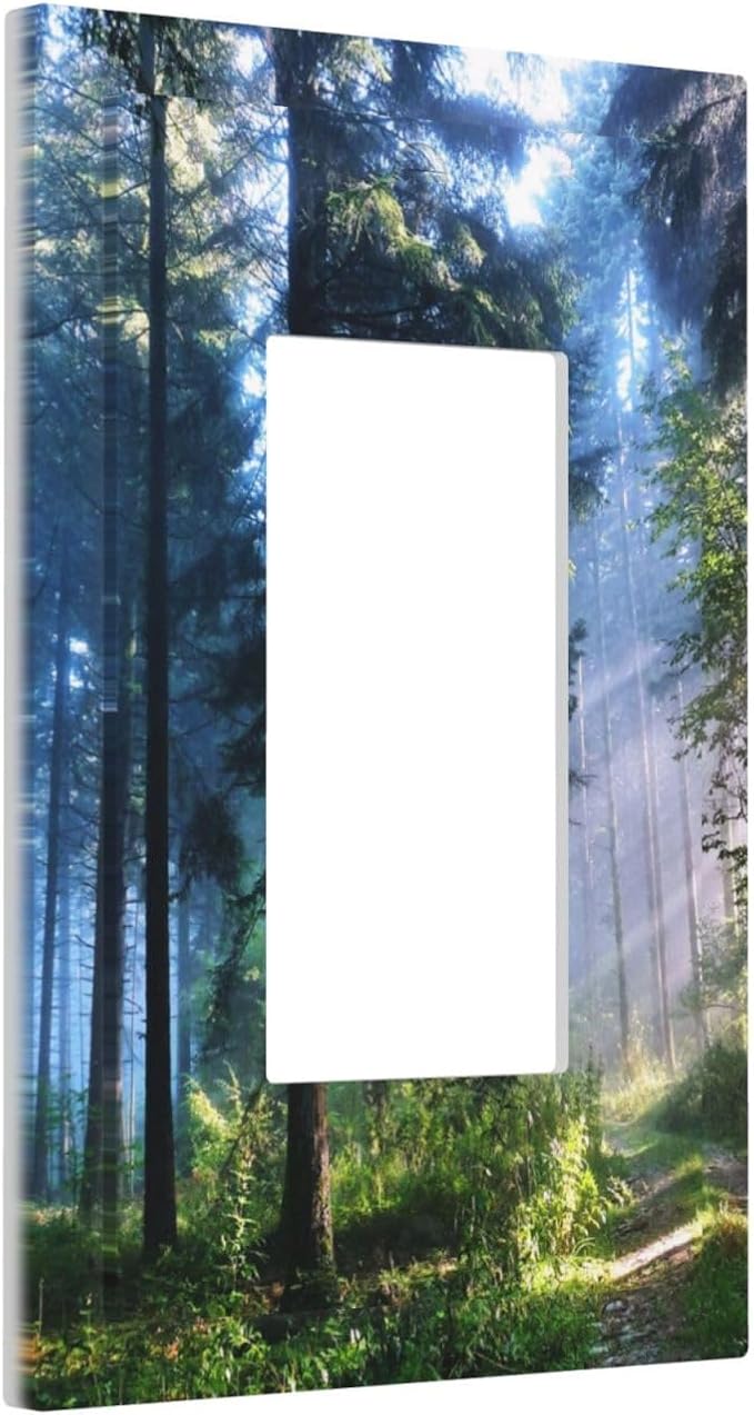 Jungle Woodland Woods Landscape Nature Forest Tree 1 Gang Device Rocker/Decorator Gfci Outlet Light Switch Electrical Wall Plate Cover Green Natural Misty Foggy Mountain Scenery Decorative Faceplate