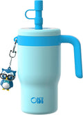 OISIZ 14oz Kids Tumbler with Straw Lid & Handle,Kids Cup with Animal Accessory for School,Kids Water Bottles with Dust-proof Cover,Leakproof Bottles,316 Stainless Steel,Keep Cold 24 Hours-sky blue