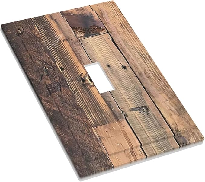 Rustic Brown Wood Plank Vintage Country Wooden Board Decorative Light Switch Cover 1 Gang Single Toggle Device Electrical Faceplate Switchplates Decorator Outlet Wall Plate for Farmhouse Home Decor