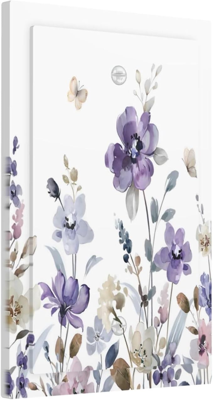 Purple Watercolor Flower Floral Butterfly Light Switch Cover Plate 1 Gang No Device Blank Electrical Wall Plates Faceplate Decorative Switch Plate Covers for Bedroom Living Room Decor