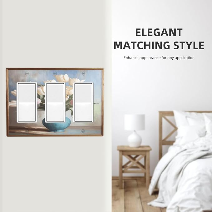 Decorative Art Light Switch Covers Tulips In Vase 3 Gang Triple Rocker Outlet Switch plate GFCI Faceplate GFCI for Home Decor
