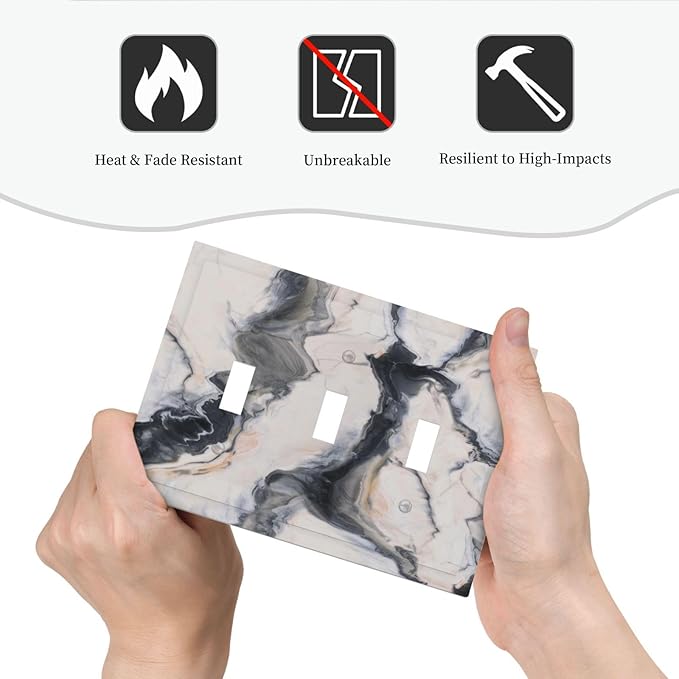 Abstract Marble Textured Modern Luxury Print Decorative Switch Plates 3 Gang Wall Plate Triple Toggle Light Switch Cover Faceplate Electrical Wall Panels for Bathroom Kitchen Decor