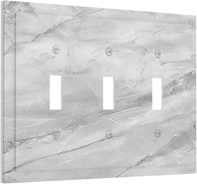 Decorative Light Switch Cover Plate Gray Marble Pattern 3 Gang Wall Plate Triple Toggle Switch Plate Covers Electrical Outlet Cover for Home Farmhouse Decor