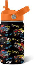 Truck Gifts for Kids - 12oz Kids Water Bottle with Straw Lid, Monster Trucks Water Bottle Insulated, Leak Proof, BPA-Free, Car Tumbler, School, Travel - Truck Lovers Children Birthday Gift Cup(1pc)