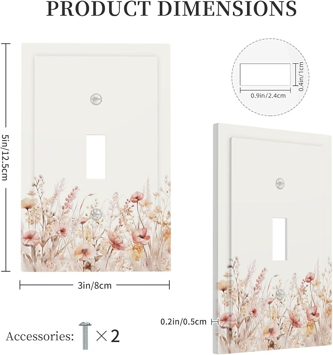 Decorative Light Switch Cover Plate Boho Floral Watercolor Flower Pattern 1 Gang Single Toggle Wall Plate Electrical Outlet Covers Decorate Switch Plate Cover for living Room Home Decor