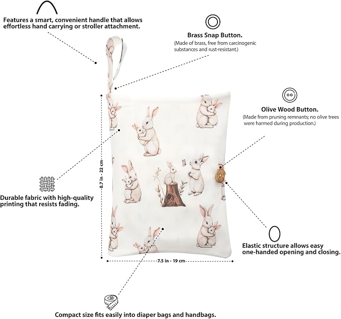 Baby Diaper Bag Organizer, Portable Baby Essentials Storage Pouch for Parents and Caregivers, Organizer Insert for Stroller and Handbag, Machine Washable (Bunny)