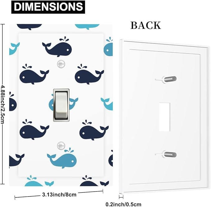 Cute Blue Whales 1-Gang Toggle Light Switch Plate, Nautical Whale Pod Minimalist Coastal Decorative Wall Plate for Nursery Decor