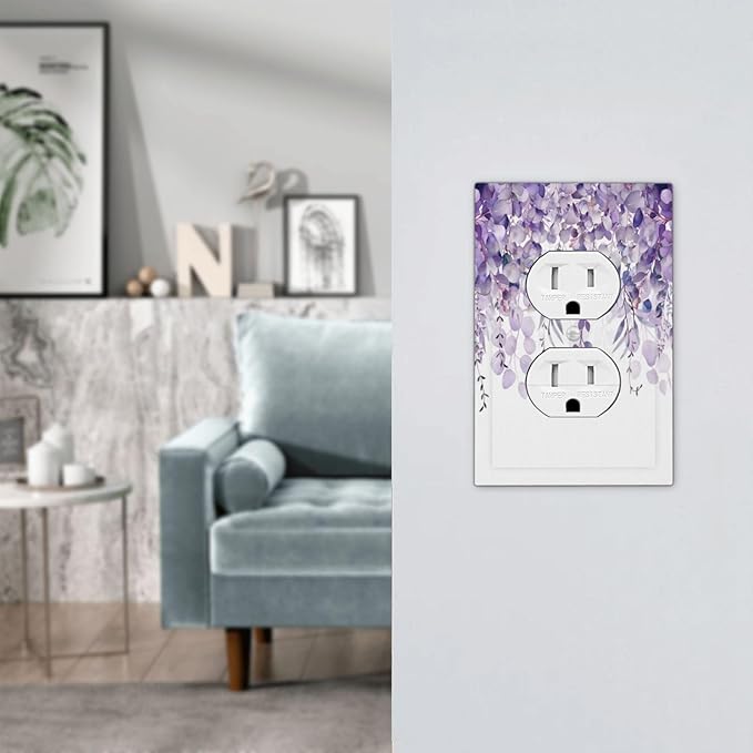 Purple Plants Leaves Eucalyptus Vine Floral Flowers Outlet Covers 1 Gang Duplex Light Switch Cover Decorative Switch Plates Electrical Receptacle Faceplate Wall Plate for Bedroom Living Room Decor