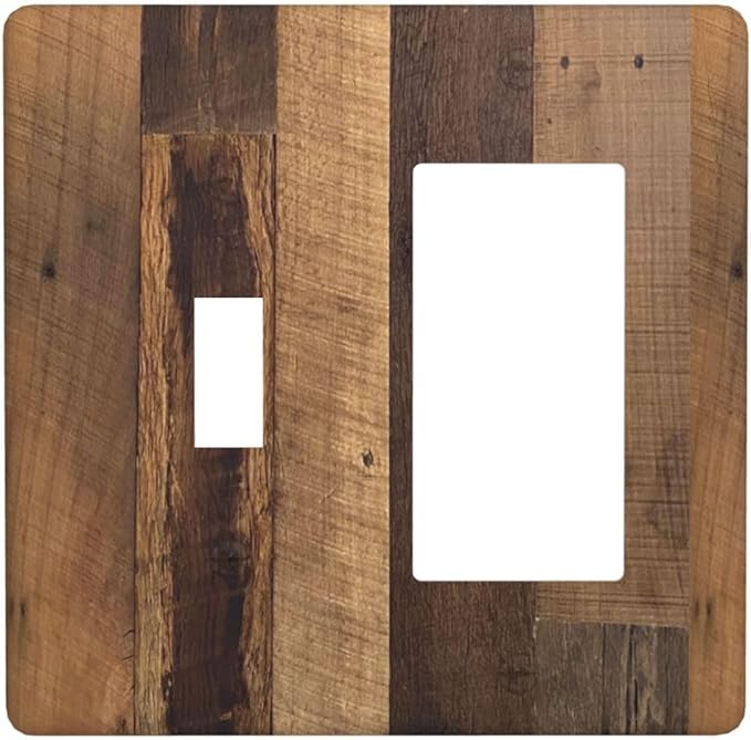 Outlet Covers Natural Wood Brown Wooden Planks 1 Toggle 1 Rocker Combination Decorative Wall Plate Electrical Switch Plates Light Switch Cover Plate For Farmhouse Cabin Decor