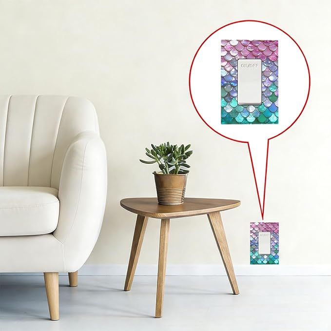 Iridescent Mermaid Scales Single Rocker Switch Cover - 1-Gang Standard US Size Magical Rainbow Mermaid Light Switch Covers for Girls Room Decor