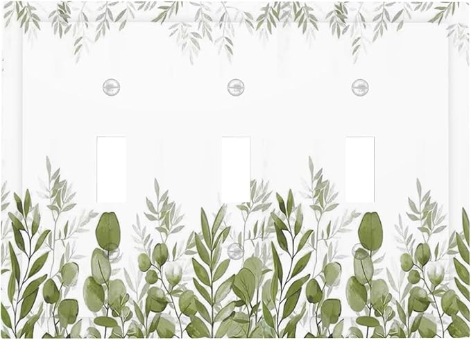 Green Eucalyptus Plant Leaves Vine Decorative Switch Plates 3 Gang Wall Plate Triple Toggle Light Switch Cover Faceplate Electrical Wall Panels for Bed Room Living Room Decor