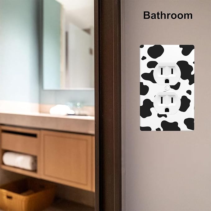 1-Gang Duplex Wall Plate, Black White Cow Print Pattern Outlet Cover, Rustic Western Farmhouse Decor for Kitchen Mudroom