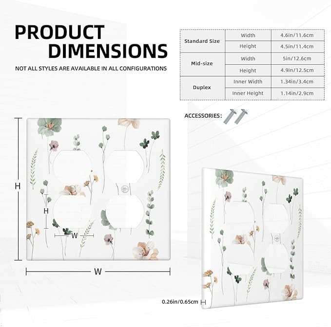 Outlet Covers Watercolor Floral Botanical Flowers 2 Gang Double Duplex Decorative Light Switch Covers Electrical Wallplates Socket Faceplate For Living Room Bed Room Decor