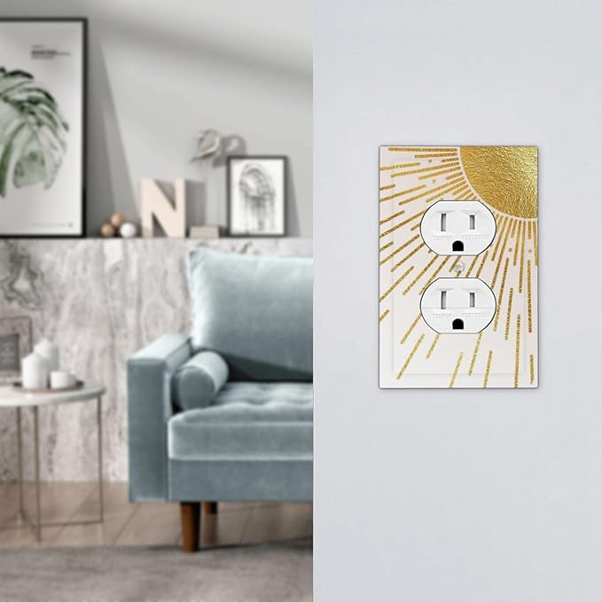 Mid Century Boho Gold Sun Abstract Sunrise Outlet Covers 1 Gang Duplex Light Switch Cover Decorative Switch Plates Electrical Receptacle Faceplate Wall Plate for Kids Room Home Decor