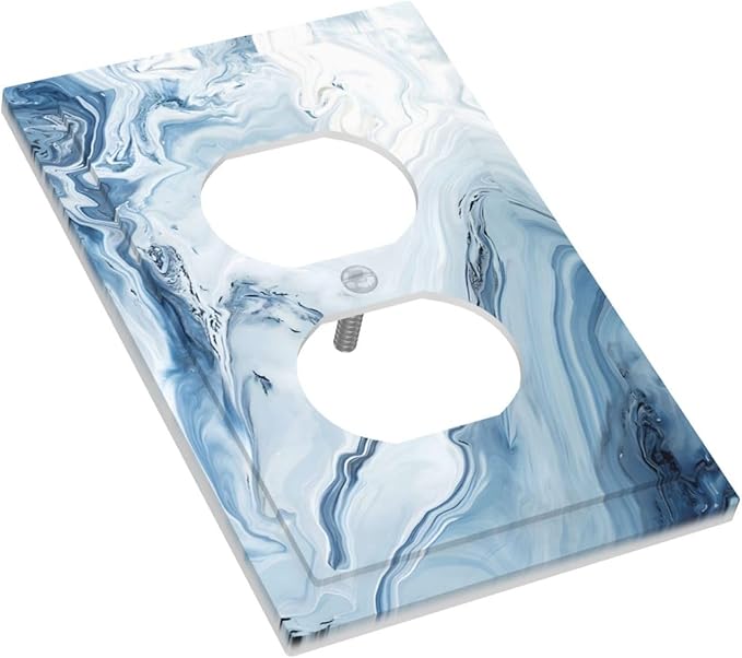 Blue Marble Abstract Ombre Chic Luxury Print Outlet Covers 1 Gang Duplex Light Switch Cover Decorative Switch Plates Electrical Receptacle Faceplate Wall Plate for Bathroom Living Room Decor