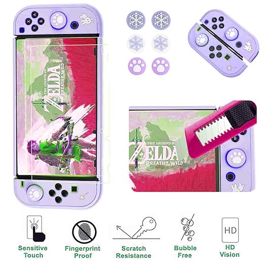 GUTIAL Accessories Bundle for Nintendo Switch OLED - Purple Girly Accessories Kit for Nintendo Switch Oled with Carry Case Screen Protector Cover Case kawaii Stand Cute Thumb Grips for Girls - Purple