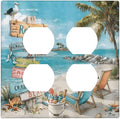Ocean Beach Tropical Palm Tree Coastal Seaside Outlet Covers 2 Gang Double Duplex Decorative Light Switch Covers Electrical Wallplates Socket Faceplate for Kids Room Living Room Decor