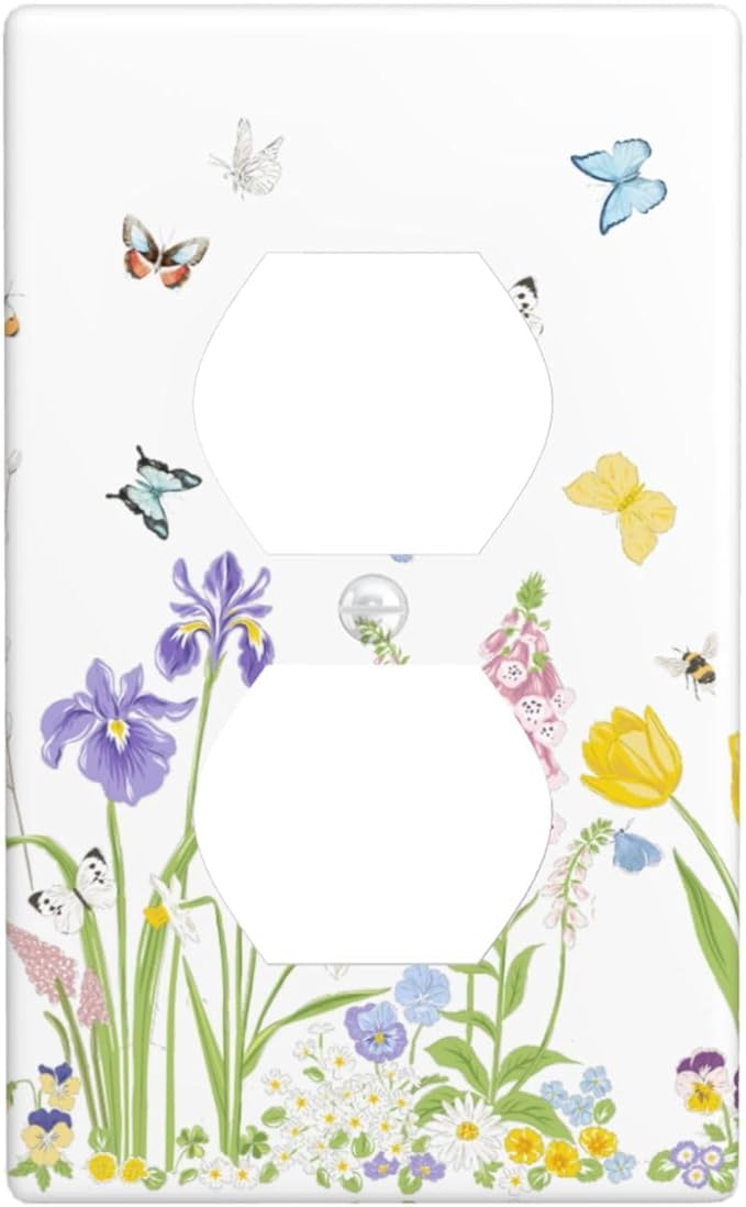 Flower Butterfly Outlet Covers Decorative Electrical Outlets Duplex Outlet 1-Gang Wall Plate Receptacle Wall Outlet Cover