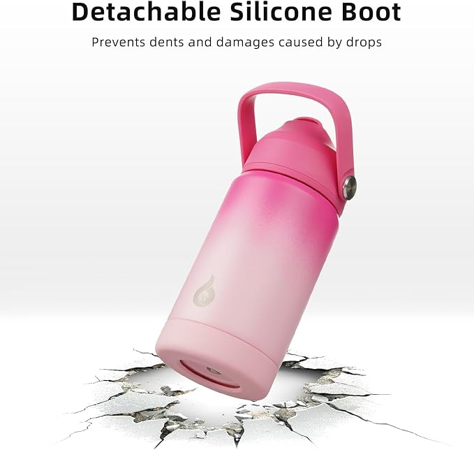 BJPKPK Insulated Water Bottle with Straw Lid, 12oz Thermo Water Bottles, Flex Handle & Non-slip Boot, BPA Free Leak Proof Stainless Steel Metal Thermo, Tumblers, Cups,Pearl Pink