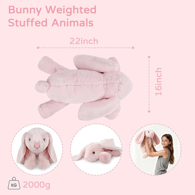 4.5 Lbs Weighted Stuffed Animals 22" Soft Pink Rabbit Plush Weighted Bunny Plush Toys for Kids and Adults Cute and Huggable Plush Toy Gifts for Comfort and Relaxation (Bunny)