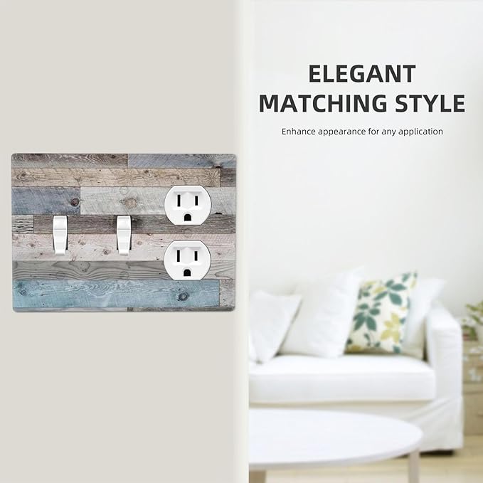 Western Barn Cabin Rustic Kitchen Country Teal Wooden Wood 3 Gang Combination 2 Toggle 1 Duplex Receptacle Light Switch Wall Plates and Outlet Cover Triple Device Combo Two Toggle One Receptacle Cover