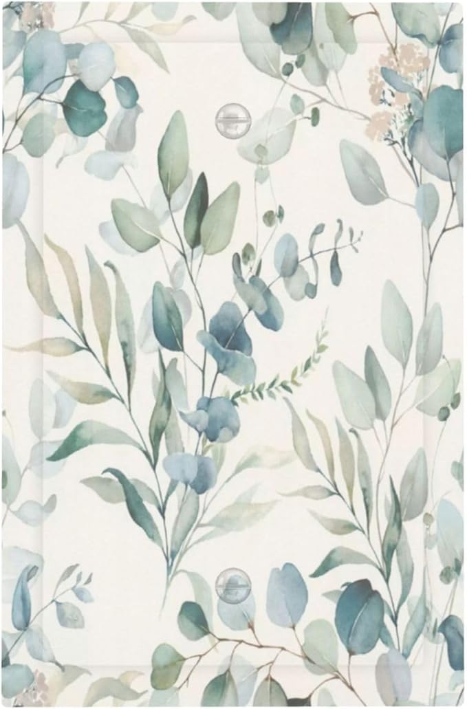 Boho Green White Eucalyptus Leaf Floral Light Switch Cover Plate 1 Gang No Device Blank Electrical Wall Plates Faceplate Decorative Switch Plate Covers for Farmhouse Living Room Decor