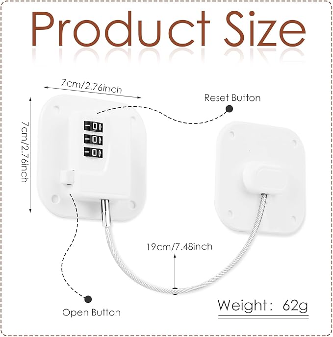 Refrigerator Lock, Combination Lock for Refrigerator Cabinets, Drawers, Heavy Duty Fridge Lock, Easy Install No Keys Needed, (White-3Pack)