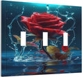 Red Rose Blue Water Drips 3 Gang Light Switch Plate Decorative Triple Toggle Wall Plate Cover Electrical Faceplate Switchcover for Kidroom Bathroom Home Bedroom Art Panel Decor