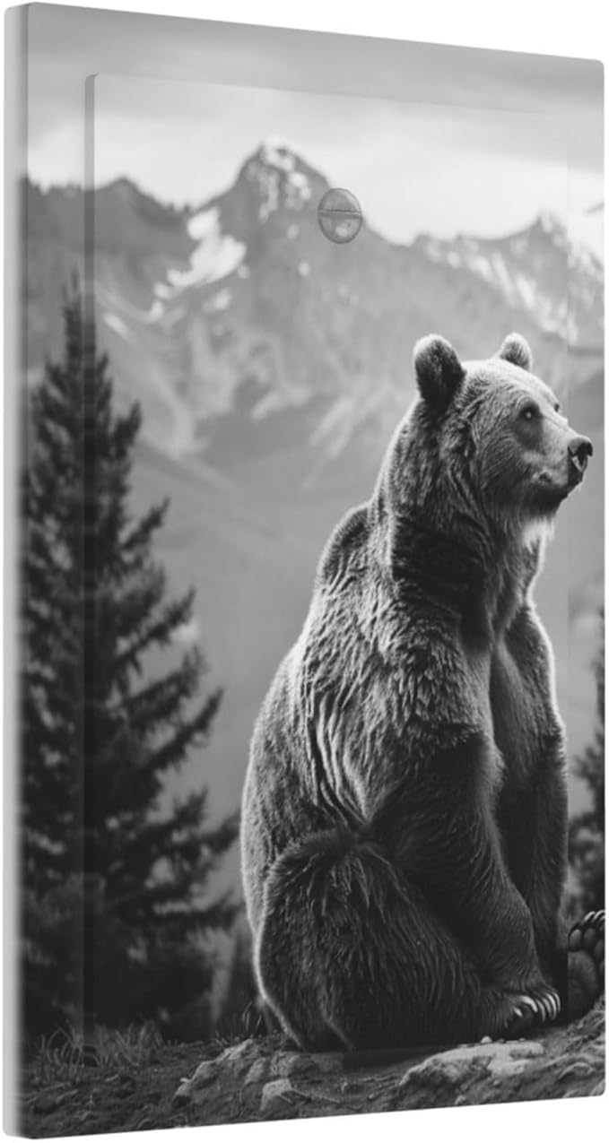 Light Switch Cover Black White Bear Mountain Pine Trees Wilderness Decorative Switch Plates 1 Gang Blank No Device Outlet Covers Electrical Wall Plates for Bathroom Bedroom Decor