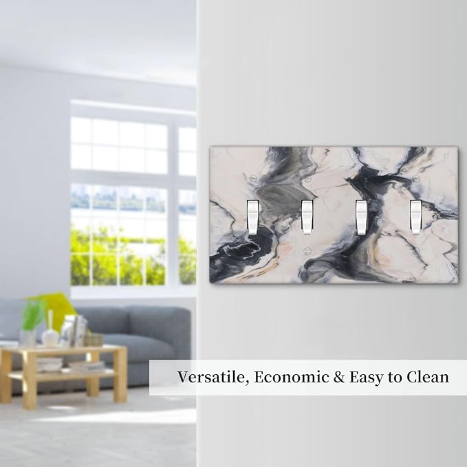 Abstract Marble Textured Modern Luxury Print Light Switch Covers Quad Toggle Electrical Faceplate 4 Gang Wall Plate Decorative Switch Plates Cover for Bathroom Kitchen Decor