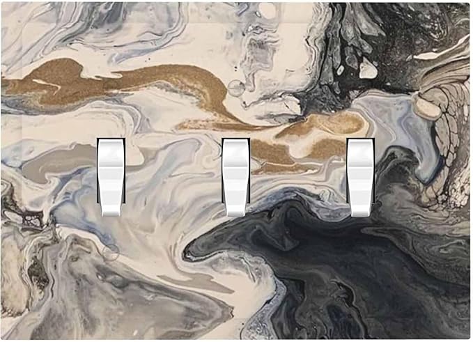 Decorative Switch Plates Black Gold Swirl Fluid Painting Marble 3 Gang Wall Plate Triple Toggle Light Switch Cover Faceplate Electrical Wall Panels For Bathroom Kitchen Decor