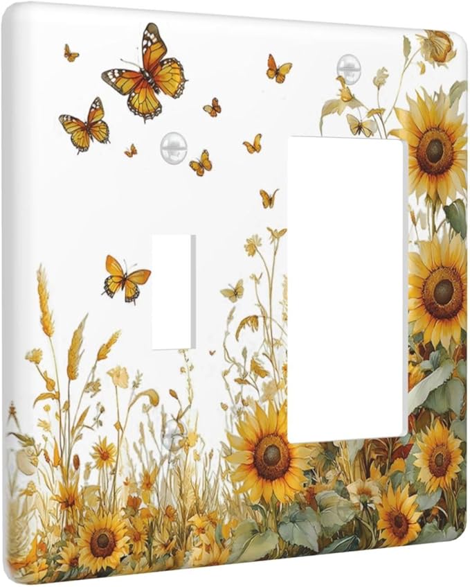 Sunflower Gold Wildflowers Summer Butterfly Outlet Covers 1 Toggle 1 Rocker Combination Decorative Wall Plate Electrical Switch Plates Light Switch Cover Plate for Bedroom Living Room Decor