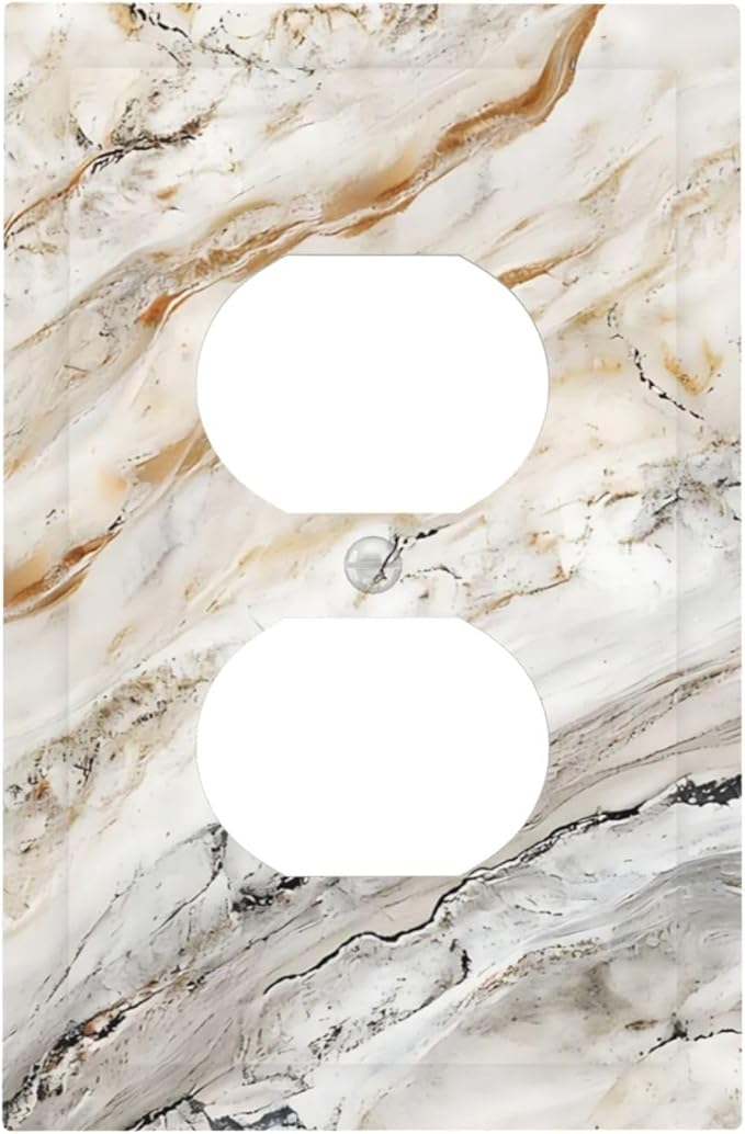 Matte Beige Gold Marble Granite Abstract Print Outlet Covers 1 Gang Duplex Light Switch Cover Decorative Switch Plates Electrical Receptacle Faceplate Wall Plate for Bathroom Kitchen Decor