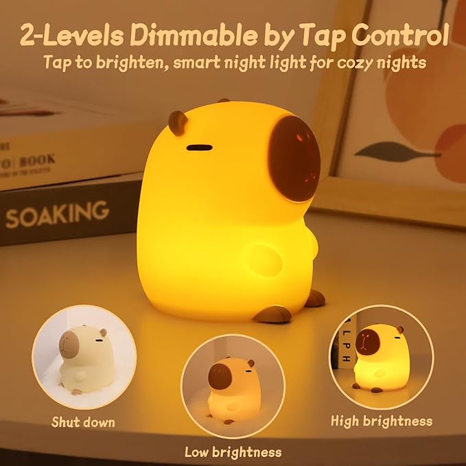 Rytinazzz Capybara Night Light, 50-Hour Battery & Pat Control, Squishy Animal Lamp for Kids Room, USB Rechargeable with Timer, Mothers Day Gifts