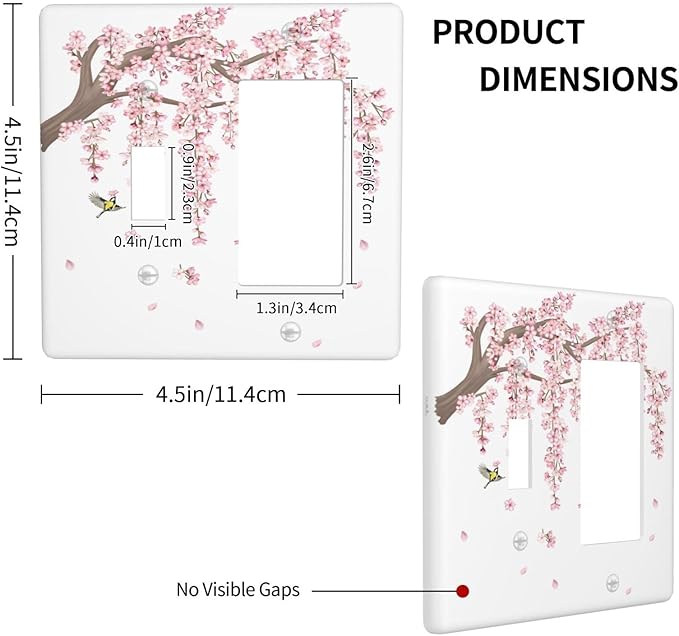 Pink Flower Tree Branch Cherry Blossom Tree Floral Birds Outlet Covers 1 Toggle 1 Rocker Combination Decorative Wall Plate Electrical Switch Plates Light Switch Cover Plate for Bedroom Living Room