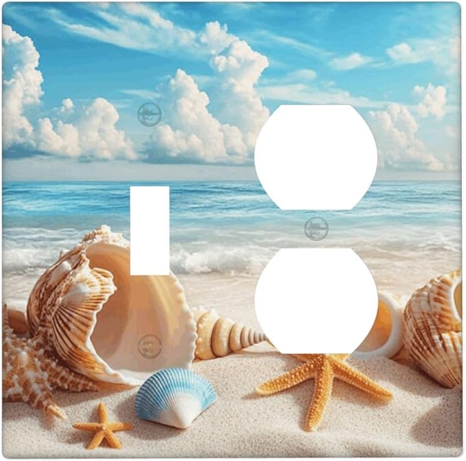 Beach Coastal Seashore Sea Starfish Shell Sand Wallplates 1 Toggle 1 Duplex Switch Plate Electrical GFCI Faceplate Decorative Light Switch Covers for Bathroom Home Decor