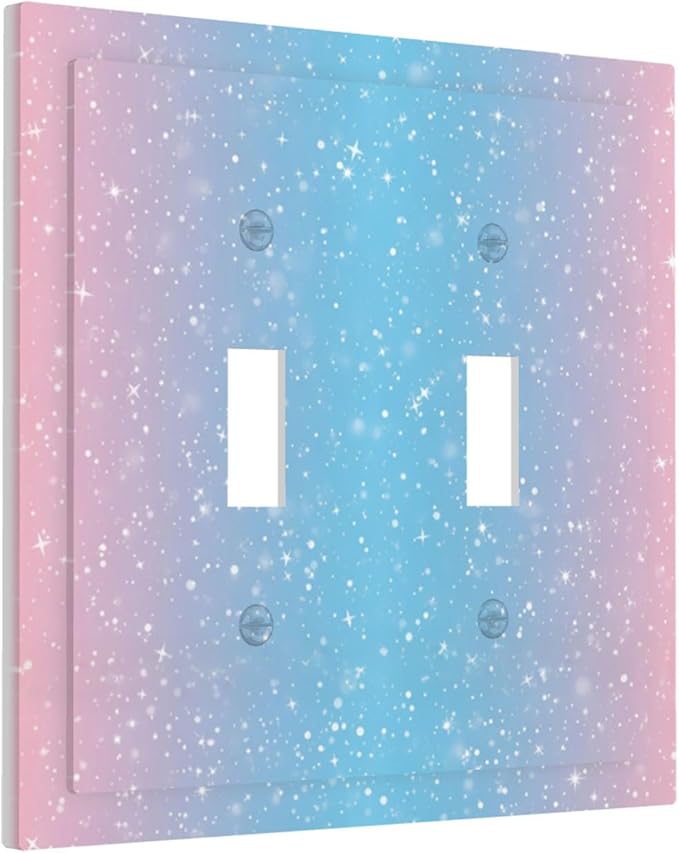 Pastel Galaxy Double Toggle Switch Cover - 2-Gang Standard US Size Pink & Blue Sparkle Light Switch Covers, Dreamy Pastel Stars for Girls Room Decor