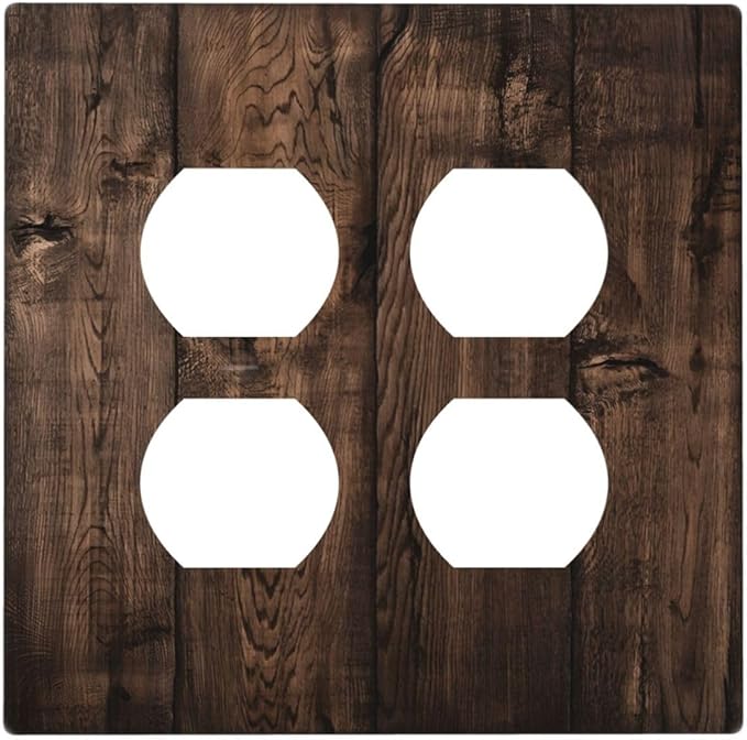Rustic Brown Wood Plank Vintage Wooden Texture Print Outlet Covers 2 Gang Double Duplex Decorative Light Switch Covers Electrical Wallplates Socket Faceplate for Farmhouse Home Decor